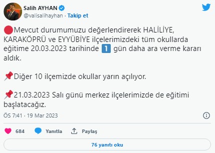 Şanlıurfa'da üç ilçede eğitime ara...